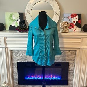 Robert Kitchen small teal dress shirt 3/4 sleeves